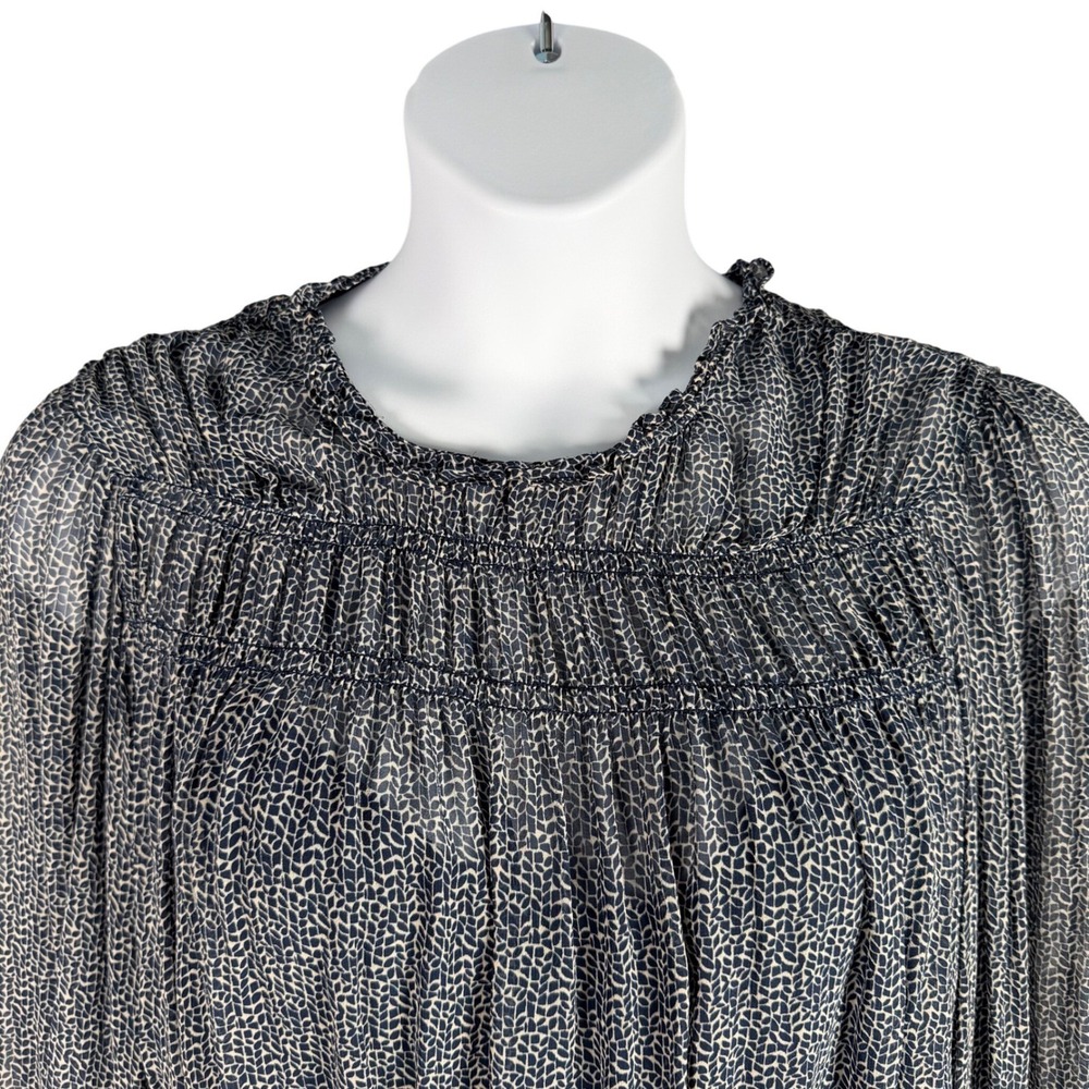Velvet by Graham & Spencer Womens XL Blue Ditsy Print Smocked Peasant Blouse - Picture 2 of 14